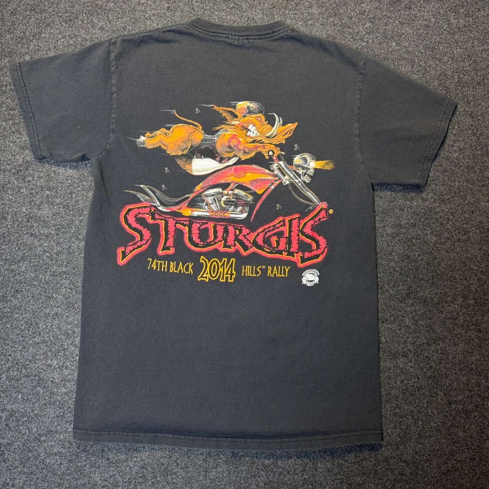 Vintage Sturgis T-Shirt Mens M Black 2014 74th Black Hills Rally Graphic Tee